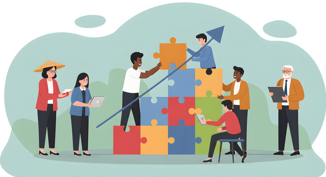 Teamwork and Collaboration Build Successful Business Growth: Illustrated Vector Graphic for Business Development and Strategy, Integration and Success.