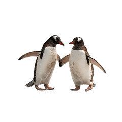 Obraz premium Png of Two adorable Gentoo penguins standing together, showcasing their charm and playful demeanor.