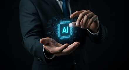 Businessperson displays an artificial intelligence concept.