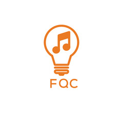 Creative Light Bulb with Music Note Logo Design for Music, Innovation, and Entertainment Branding. FQC Letter Logo.
