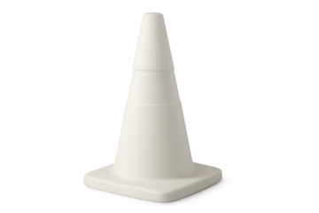 Studio shot of a white traffic cone isolated on a transparent background, ideal for safety and construction-related projects