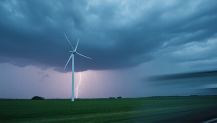 Obraz premium Windmill silhouette under the thunder