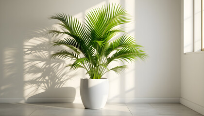 Indoor Palm Plant in White Pot – Modern Home Decor with Natural Light