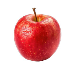 Single, vibrant red apple, slightly glossy, with water droplets