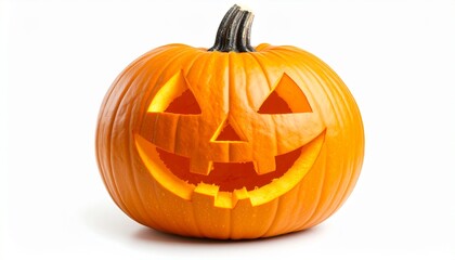 Obraz premium Studio Shot Carved Halloween Jack O Lantern Pumpkin Isolated on White