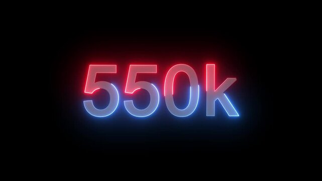 550 K Electric lighting text with animation on black background, 550K subscribers thank you text font with light