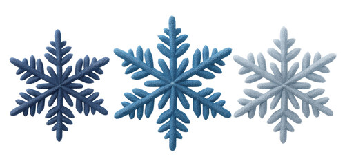 Snowflake isolated on transparent background with blue and gray colors in row