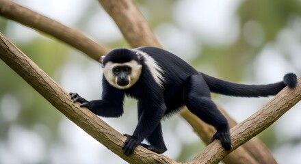 Mantled Guereza Monkey Climbing on a Branch