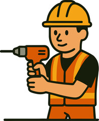 a construction worker in a hard hat and safety vest using a power drill