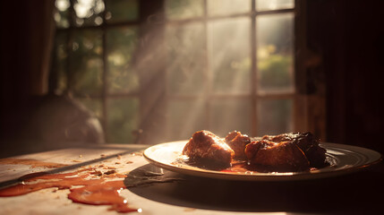 Delicious Chicken Wings on a Plate in Rustic Kitchen Setting