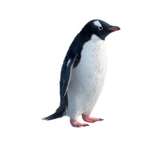 Fototapeta premium Png of A realistic depiction of a Gentoo penguin standing elegantly on a white background.