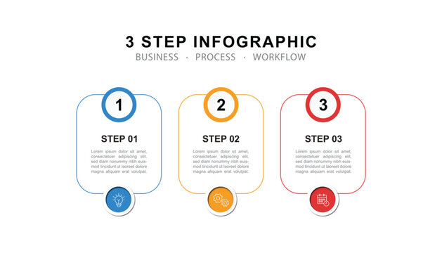 Modern template infographic with 3 step process and icons can be used for workflow, business information, presentation and data visualization