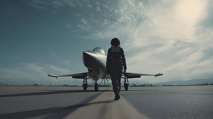 Pilot Walking Towards Fighter Jet on Runway