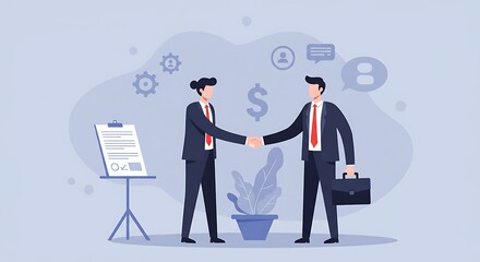 Fototapeta premium Two businesspeople shaking hands in a professional setting.