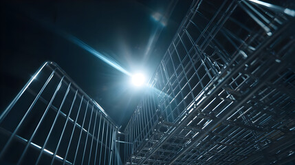 Abstract Metal Shopping Carts Structure Under Bright Light