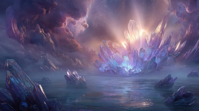 Radiant Celestial Crystal Formation Landscape - Powered by Adobe