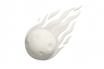 Cartoon meteor blazing through starry cosmos, trailing burning tail against transparent backdrop, dramatic celestial movement