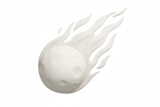 Cartoon meteor blazing through starry cosmos, trailing burning tail against transparent backdrop, dramatic celestial movement