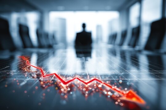 Person in Back View Observing Empty Boardroom with Downward Trend Graph Illustration