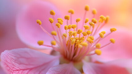 Fototapeta premium Close-up of a Pink Flower with Vibrant Yellow Stamen