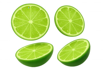 Vibrant lime slices spinning, showcasing fresh citrus segments on transparent background, ideal for culinary graphics
