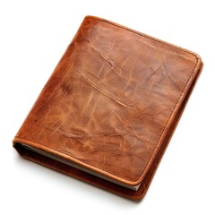 Brown leather-bound notebook, closed