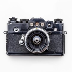 Vintage black camera on white background