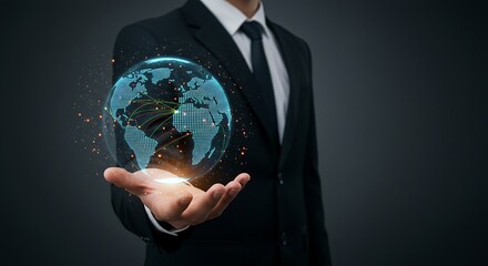 Holographic earth globe held in a hand.
