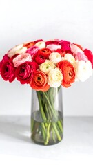 Fototapeta premium Colorful Ranunculus bouquet in vase