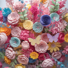 Fototapeta premium Vibrant assortment of colorful paper flowers and butterflies