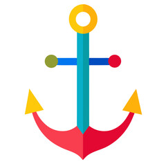 Colorful flat design anchor icon symbolizing nautical themes and maritime adventure