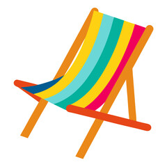 A colorful striped deck chair with wooden legs on a black background perfect for summer vacation and beach themes