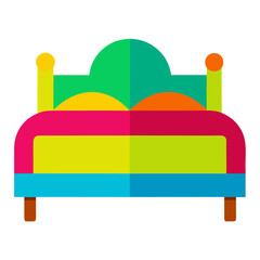 Colorful modern bed with pillows and a headboard in a flat design style