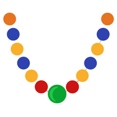 A colorful beaded necklace with orange blue yellow red and green beads strung together on a black background
