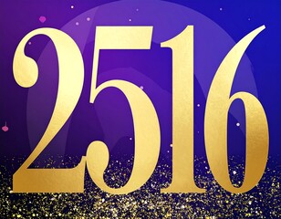 Gold numerals 2516 on purple, glittery background
