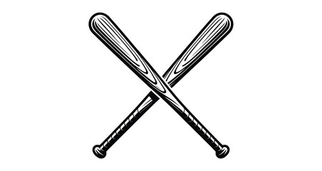 Obraz premium crossed baseball bats icon in black and white vintage style isolated on white background, sports equipment symbol for team game and competition