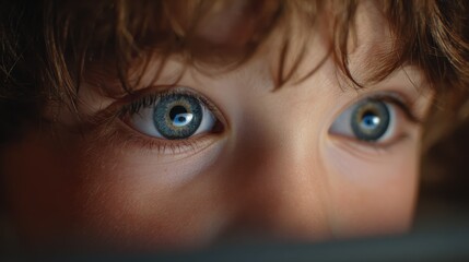 young boy macro eyes looking at screen device no logos no brands ar 169