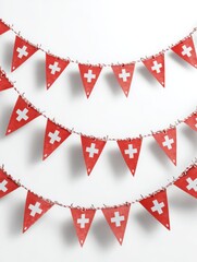 Obraz premium bunting garland with swiss flags on white background a bright and playful decoration for swiss national day perfect for parties and patriotic visuals