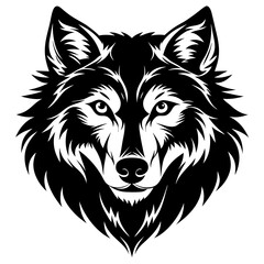Obraz premium Stunning black and white wolf head illustration showcasing strength, wildness, and natural beauty, perfect for branding