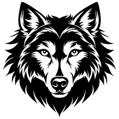 Naklejka premium Intense wolf face graphic, powerful symbol of wilderness, courage, and strength perfect for design projects