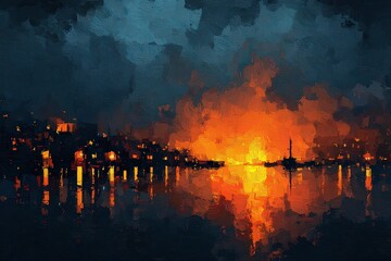 Abstract Cityscape At Night With Orange Glow