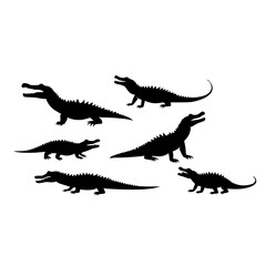 silhoutte set icon crocodile white background 