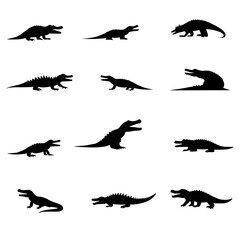 set of silhouettes of crocodiles 