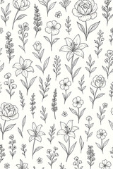 A detailed illustration of various delicate floral elements, creating a repeating pattern