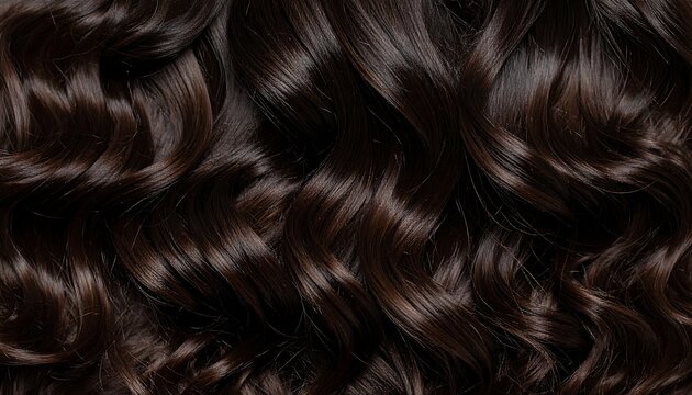 Close-up of lustrous, dark brown wavy hair, showcasing its texture and shine
