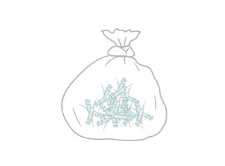 Illustration of used syringes piled up in a garbage bag after being discarded