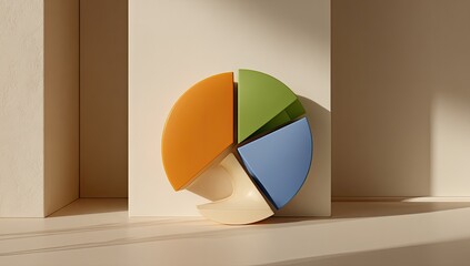 3D pie chart on a light beige surface