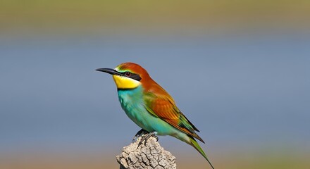 Obraz premium Vibrant european bee-eater perched, showcasing intricate plumage in its natural habitat resting on