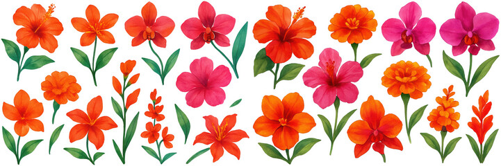 Vibrant orange and pink flowers arranged beautifully in a colorful floral display.