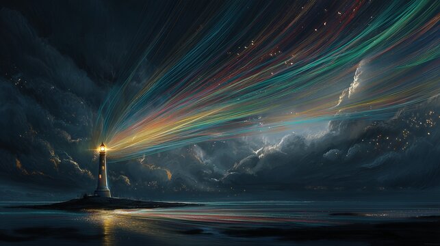 Guiding Light Through a Cosmic Storm: An Ethereal Seascape Illustration